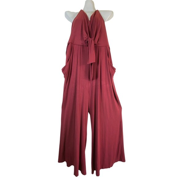 Moulinette Soeurs Burgundy Large Wide-Leg Halter Jumpsuit Pantsuit Boho Casual - Picture 2 of 8